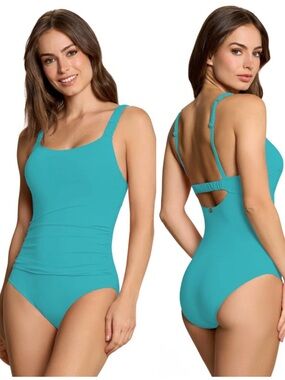 NWOT Jantzen Jolie Open Back One Piece Elegant Swimsuit in Calypso Blue Size 8